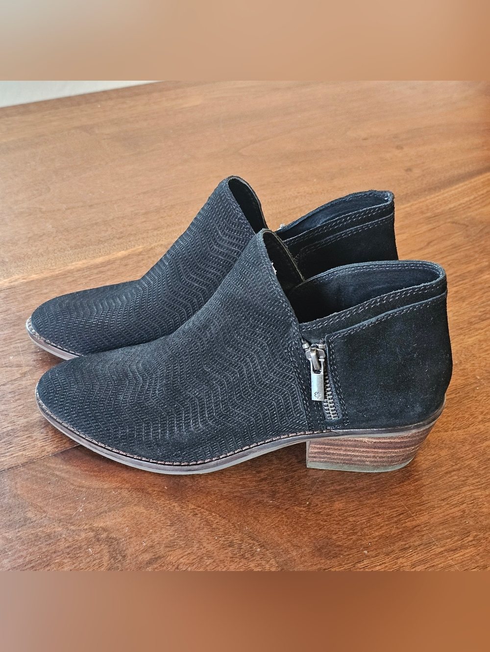 Lucky Brand Boots Womens Size 7.5 Casual Side Zip Ankle Bootie Black Fabric